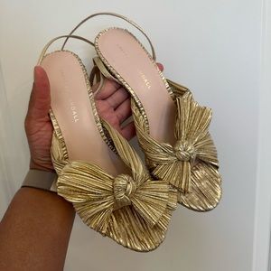 Loeffler Randall Camellia Gold Pleated Bow Heel Size 8.5
